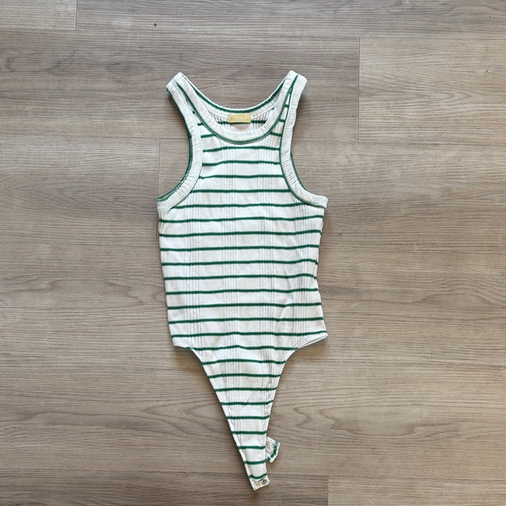 MOTHER Green and White Striped Bodysuit